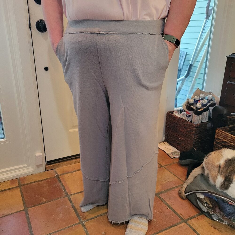 Peace Love World Petite Raw Seamed French Terry Wide Leg Pant, 1XP - Picture 2 of 4